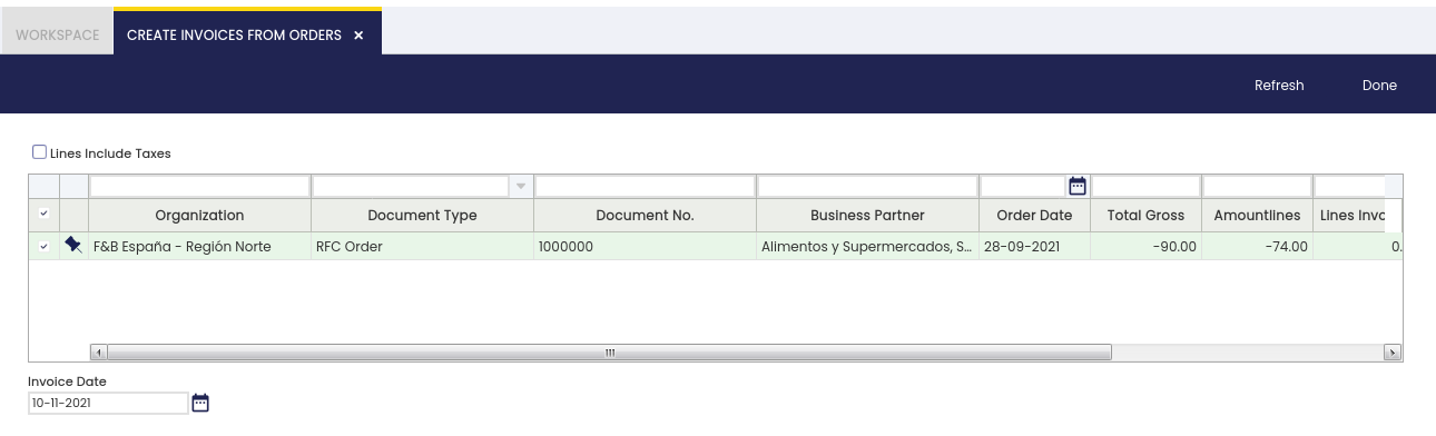 Create invoices from orders