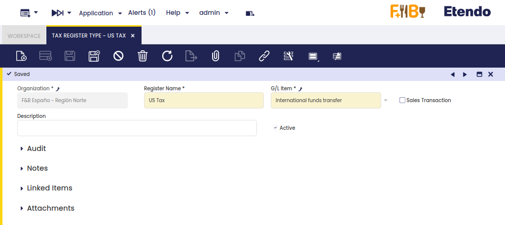 Tax Register Type Header