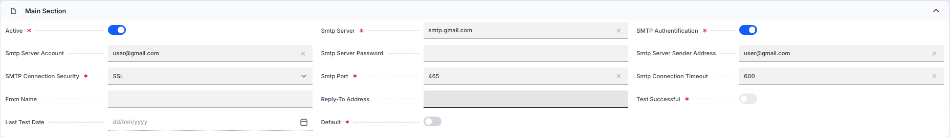 Email Configuration Fields