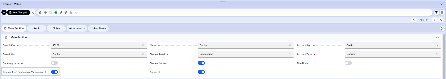 Element Value Tab - Exclude from Subaccount Validation