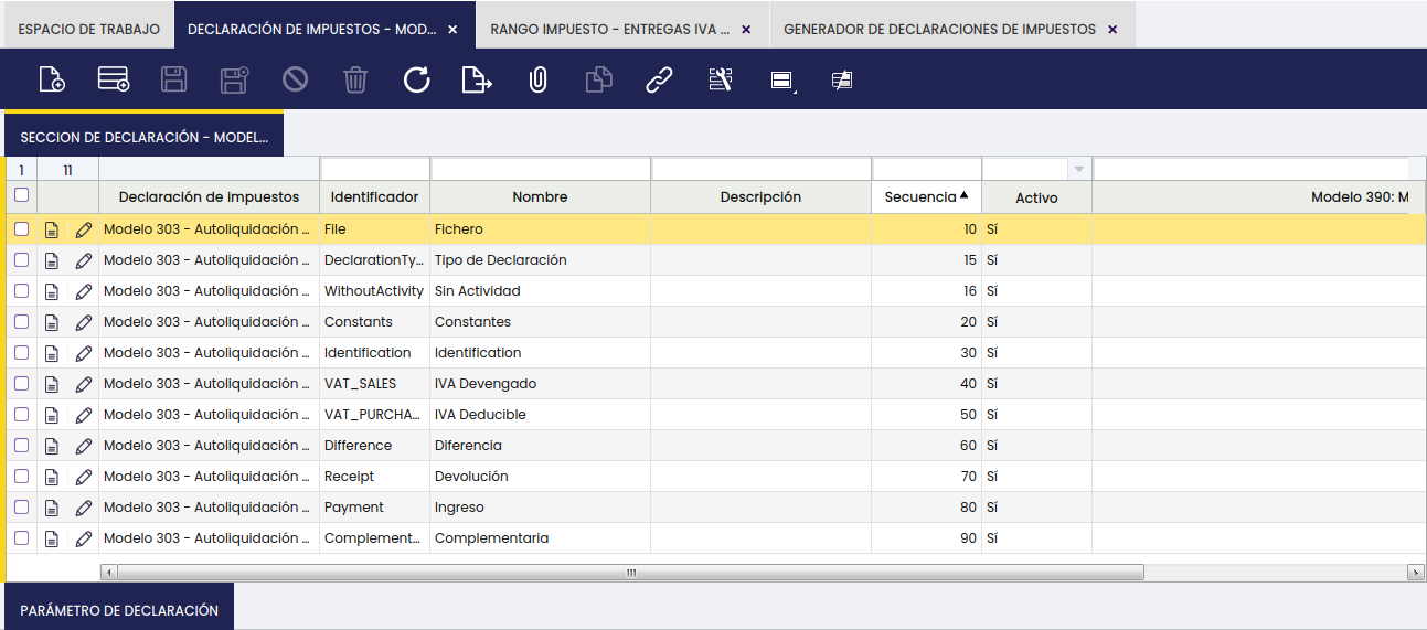 Declaración de Impuestos - Secciones del 303